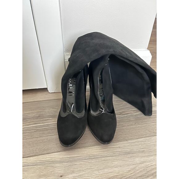 BRUNO MAGLI Black Suede High Heel Knee High Boots with Patent Leather size 35 - Picture 4 of 11